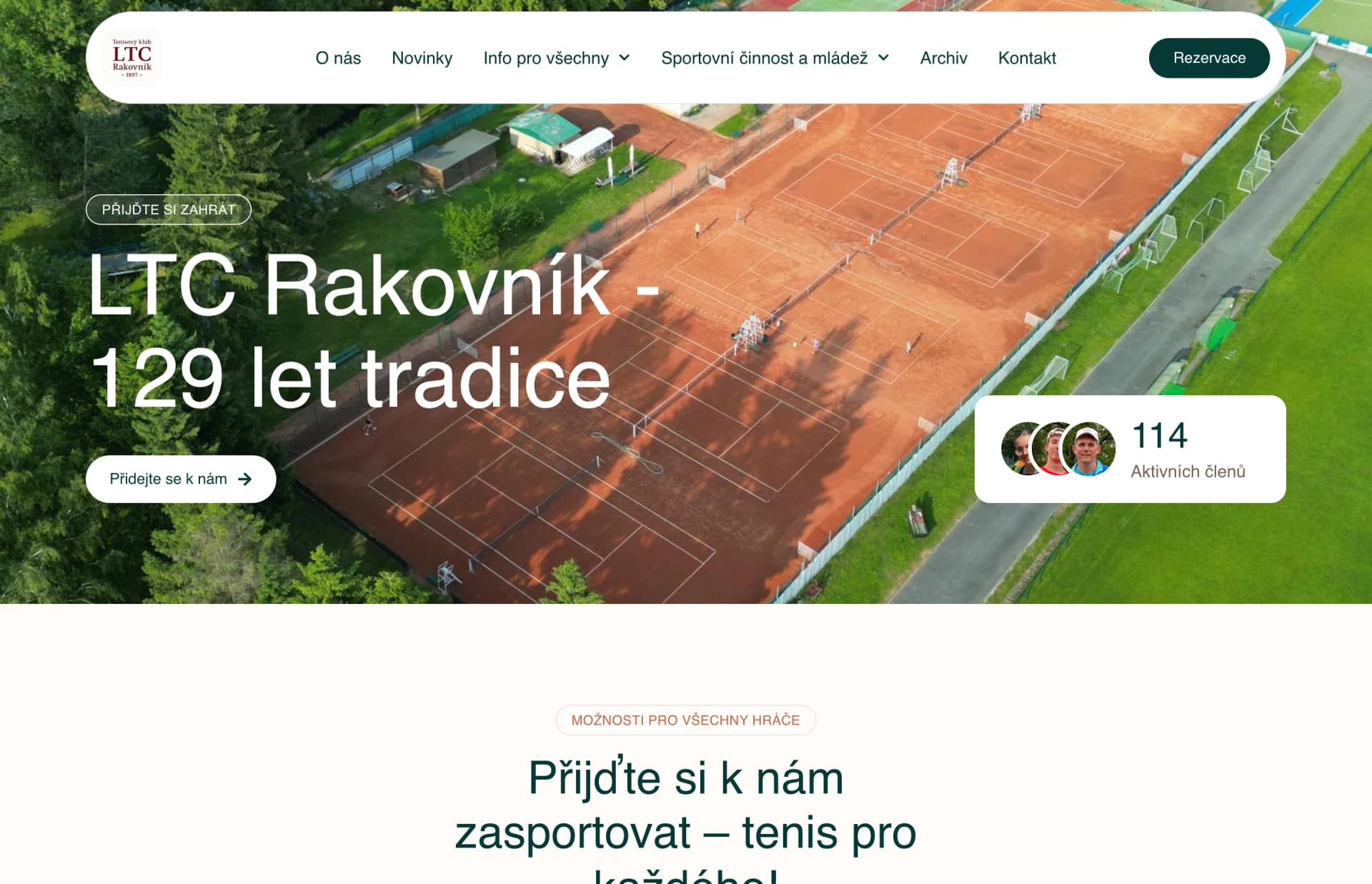 LTC Rakovník website and booking system on a laptop – our project
