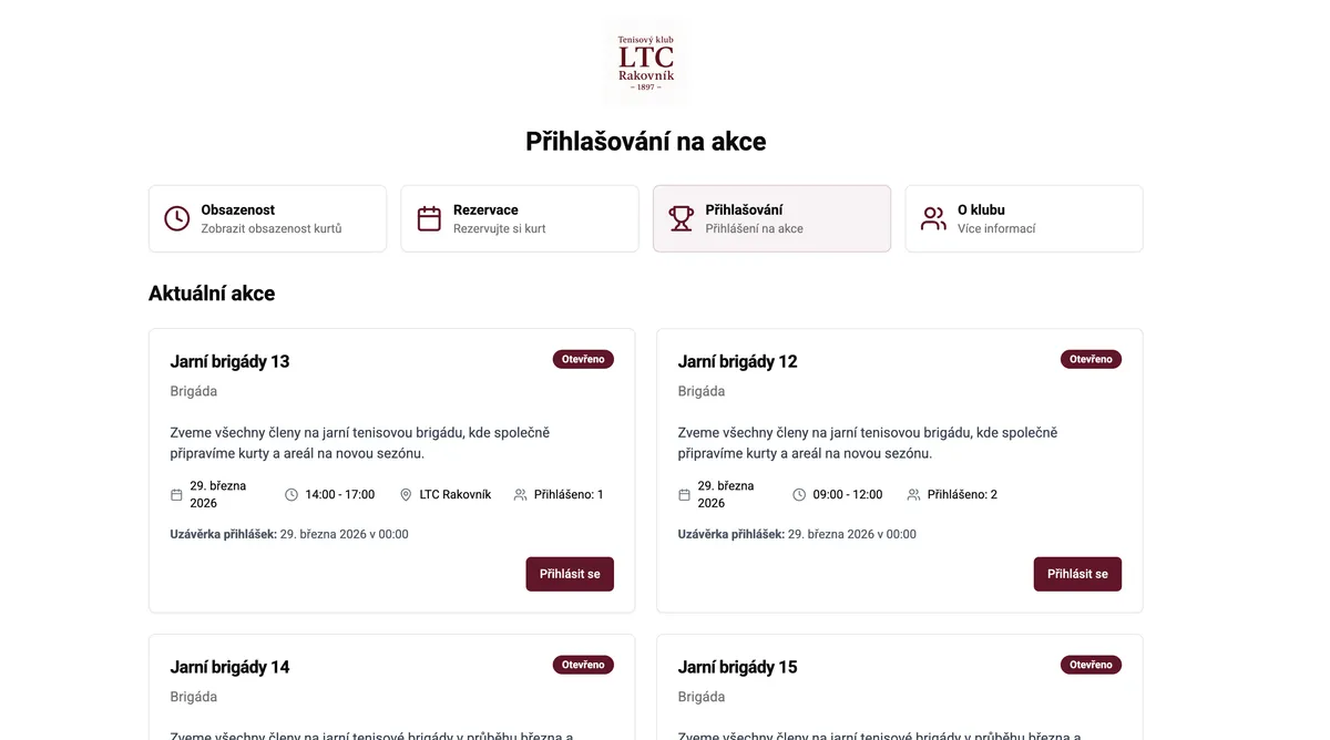 Tenisový rezervační systém LTC Rakovník – 2/3
